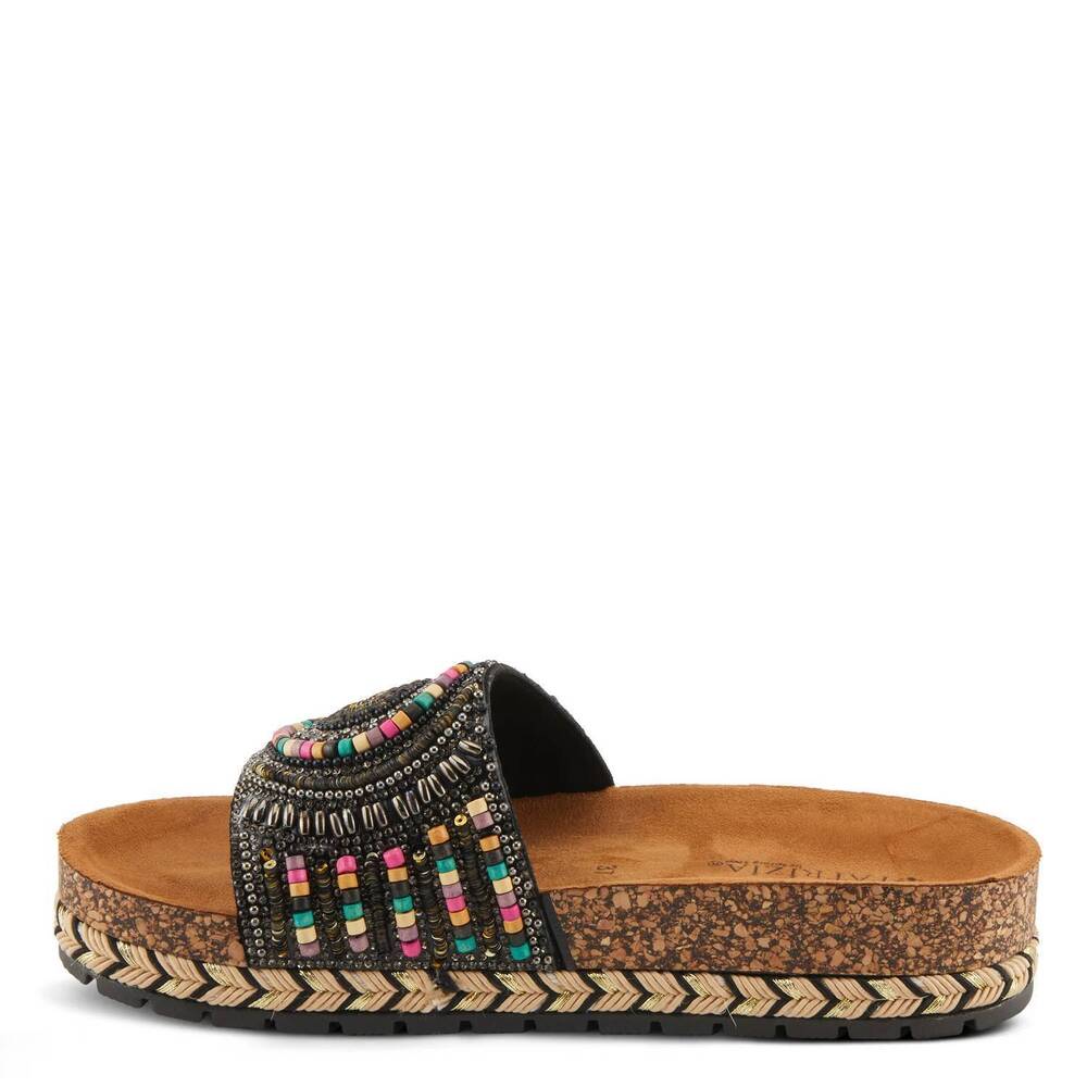 NEW PATRIZIA women's swirla flat mule sandal in black multi